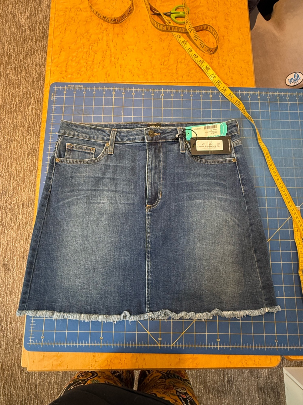 Just Black XL- Blue Denim A-Line Frayed Hem Skirt